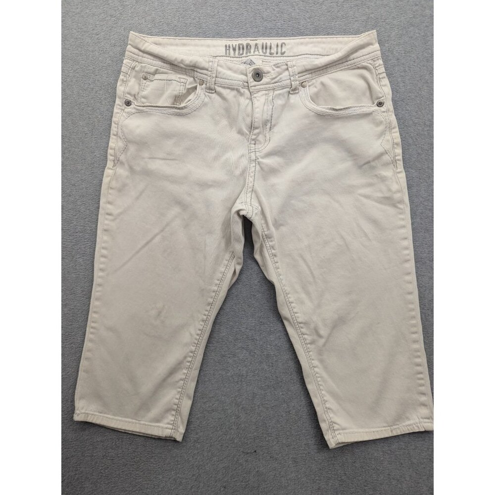 Hydraulic Jeans Womens Size 12 Cream Classic Straight Capri Straight Embroidered